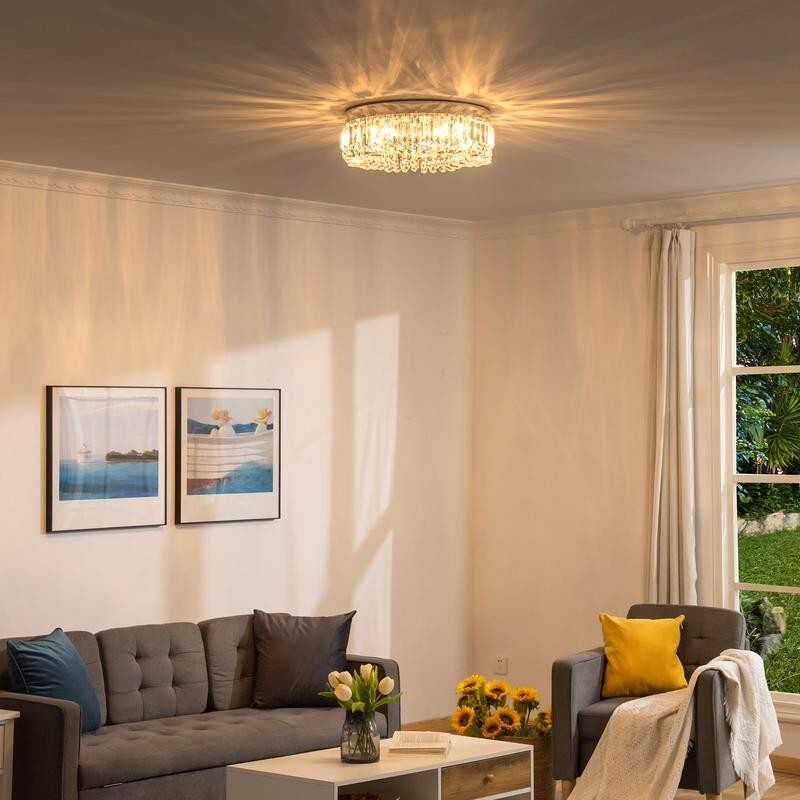 Luxury 50cm Crystal Ceiling Light Chandelier Flush Mount G9 Modern Chrome