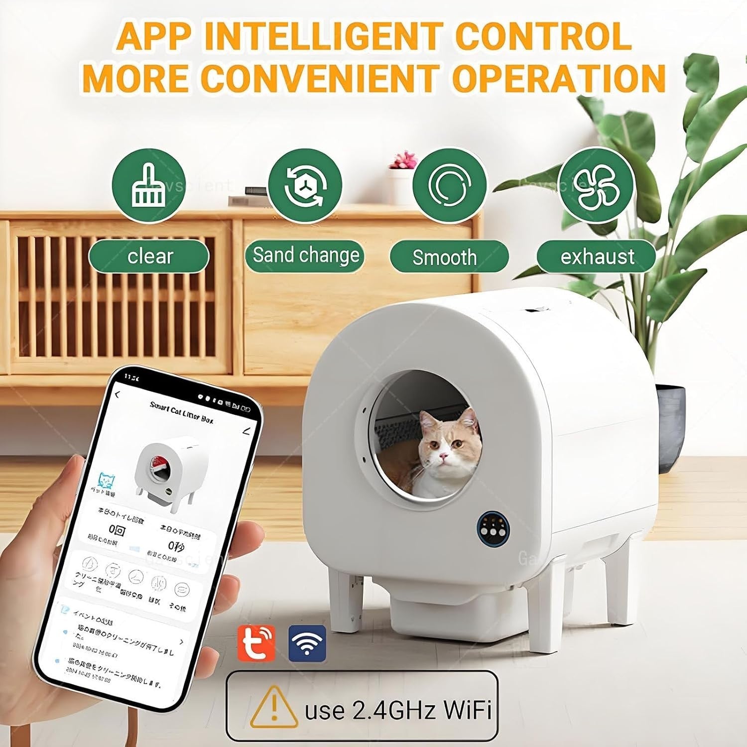 Self Cleaning Cat Litter Box Camera APP Control 75L Multi Cat Smart