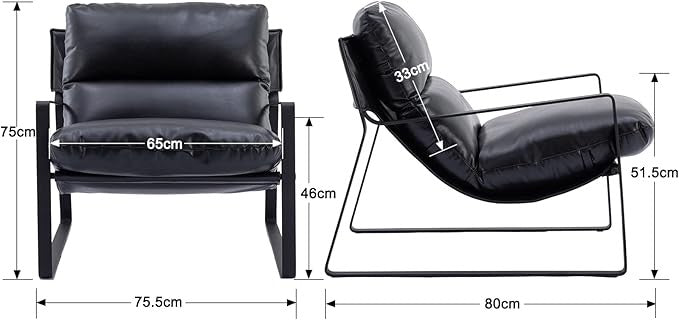 PU Leather Accent Armchair Metal Frame Tub Chair Black