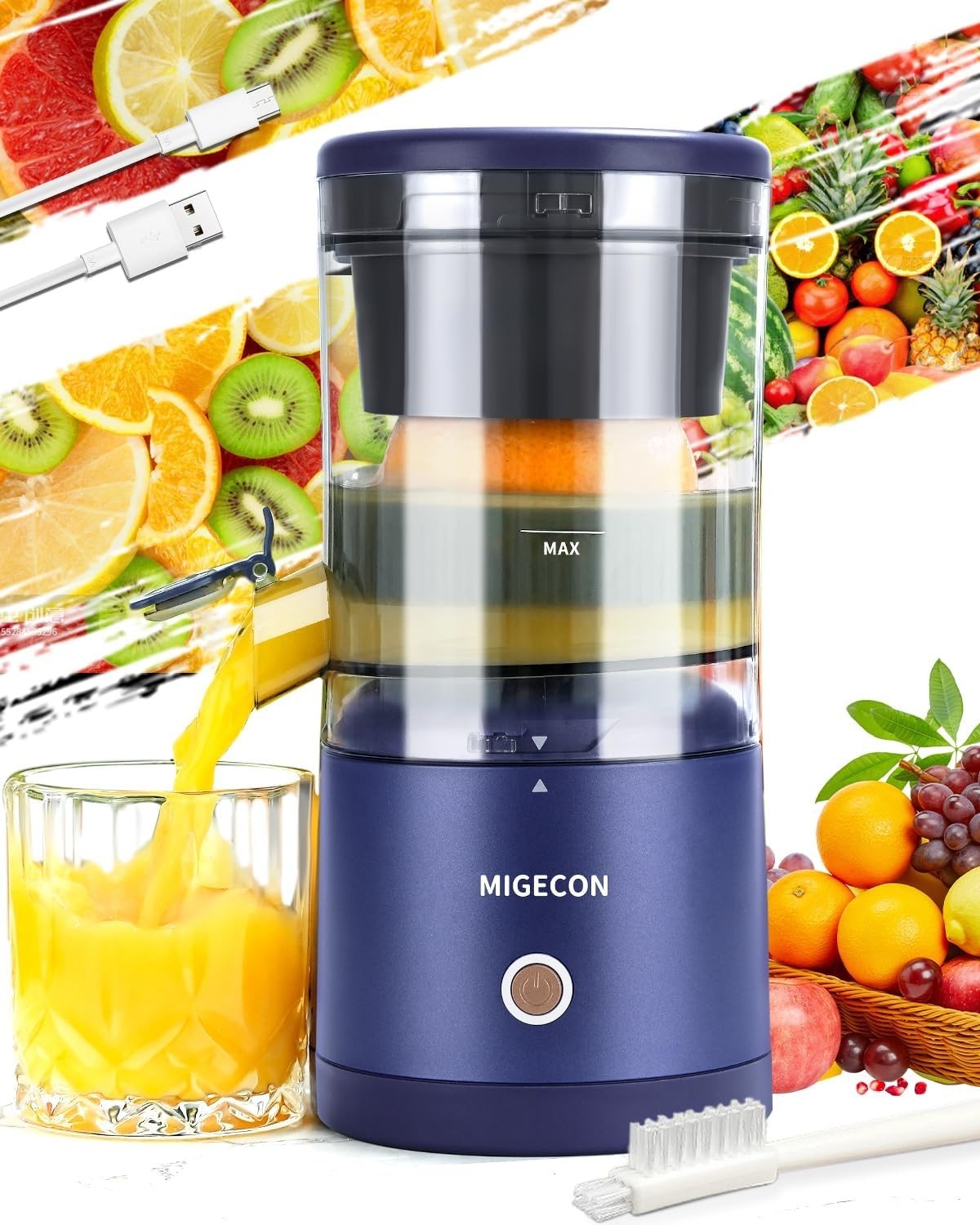 Cordless Electric Citrus Juicer USB Rechargeable Portable Anti Drip 20s