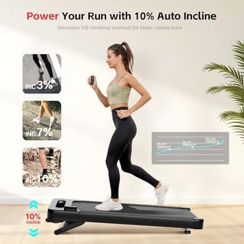 10% Auto Incline Walking Pad 2.5HP Under Desk Treadmill Quiet Smart App Scenic
