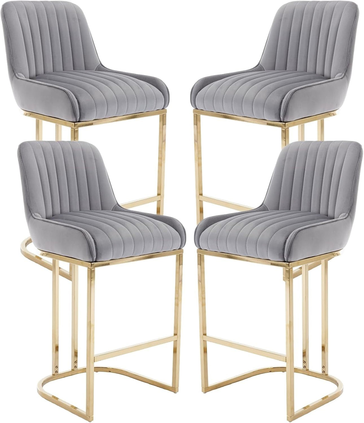 Bar Stools Set of 4 | Grey Fabric L-Shaped Counter Dining Chairs