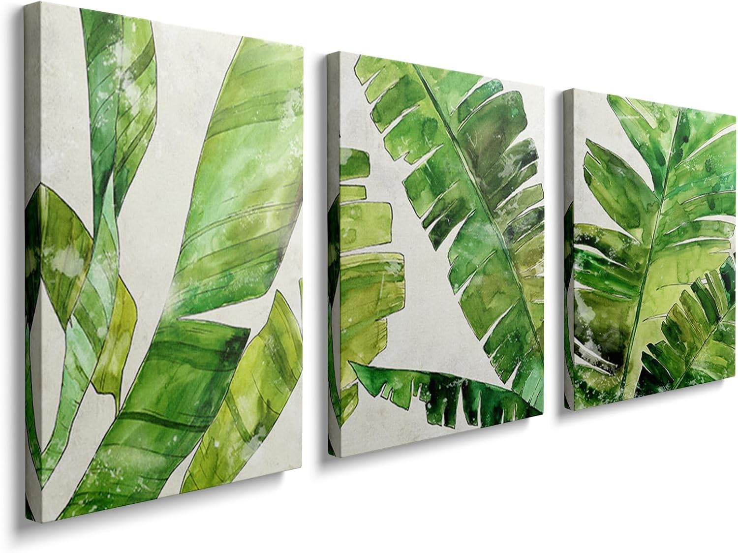 Green Fern Wall Art Set of 3 Framed Canvas 12x16in