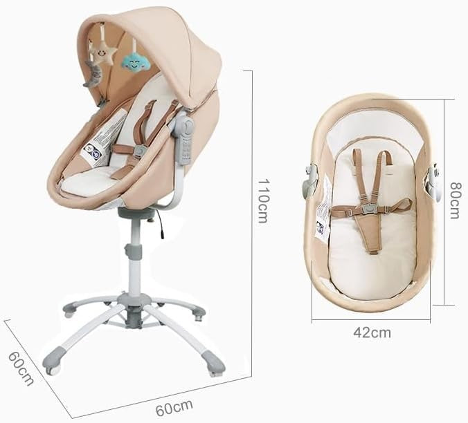 3in1 Electric Baby Cradle Bluetooth Bassinet with Music, Remote & Wheels Khaki