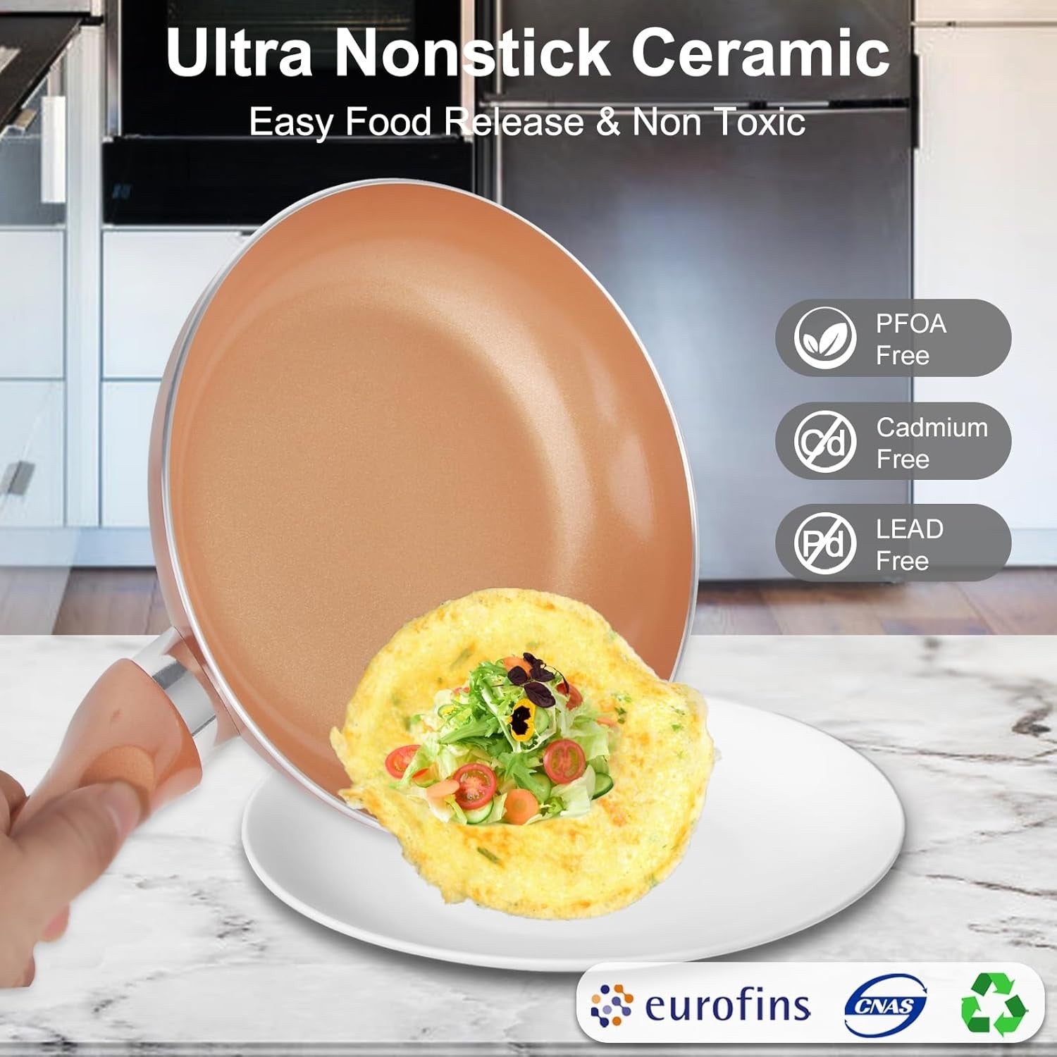 11pcs Copper Ceramic Cookwear Set Non Stick Pots & Pans PFOA Free with Lids