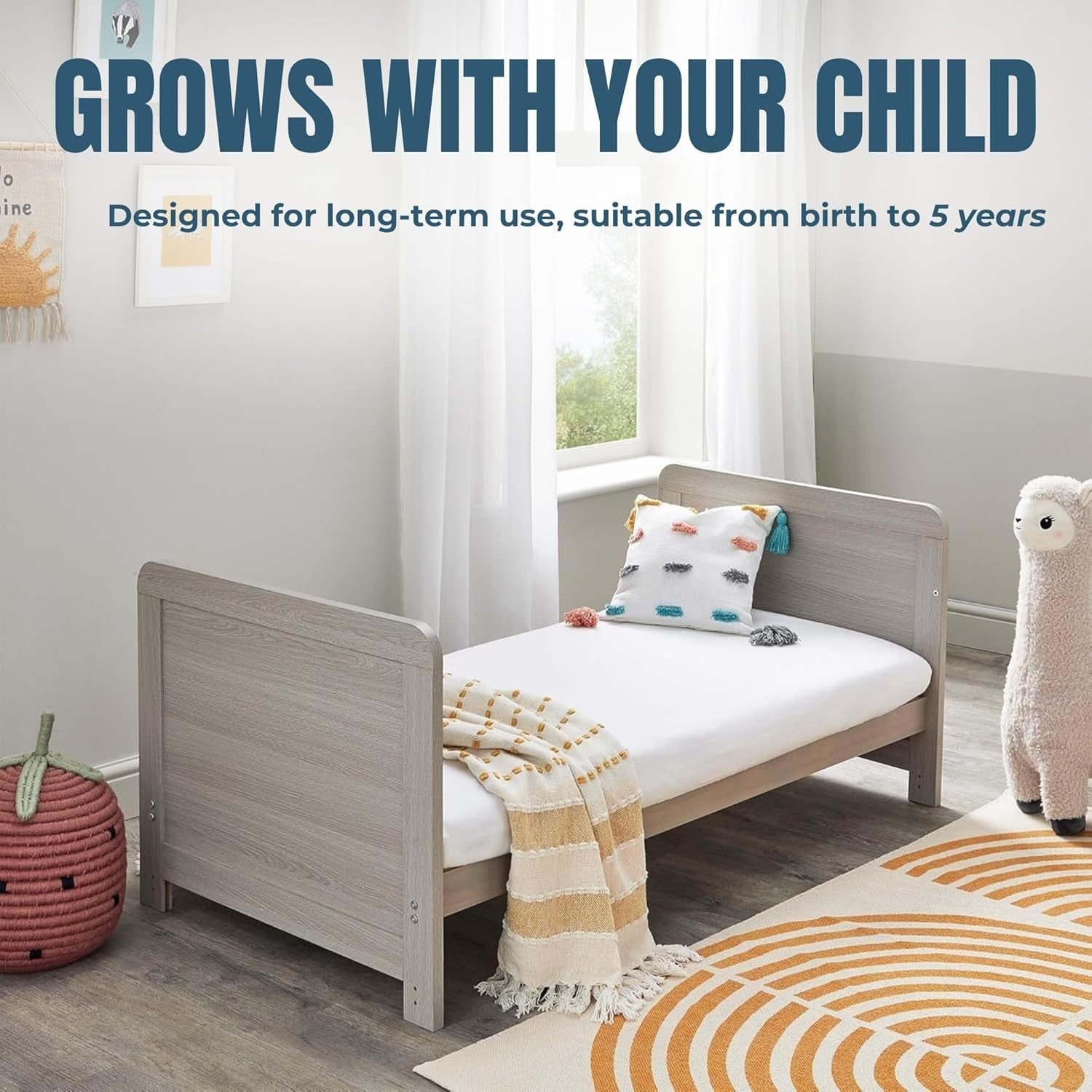 Convertible Baby Cot Bed Toddler Bed Adjustable Height w/ Teething Rails Grey