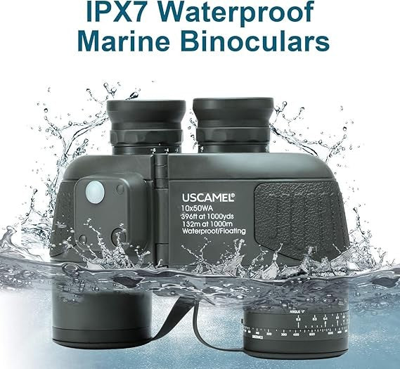 10x50 Marine Waterproof Binoculars with Compass & Rangefinder for Boating