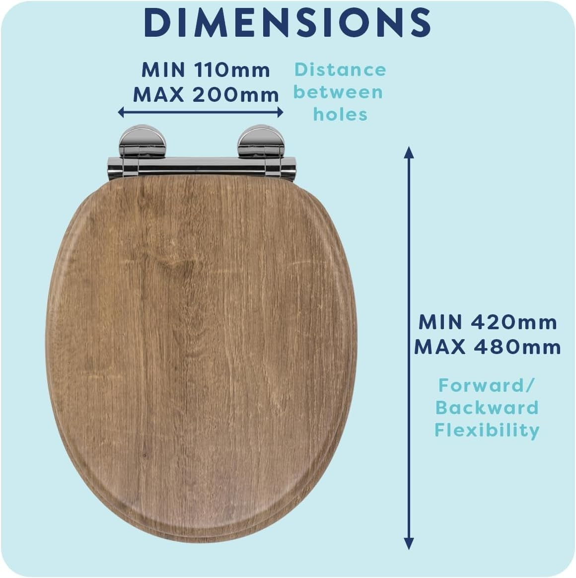 Wooden Toilet Seat Soft Close Quick Release Antibacterial Durable Chrome Hinges