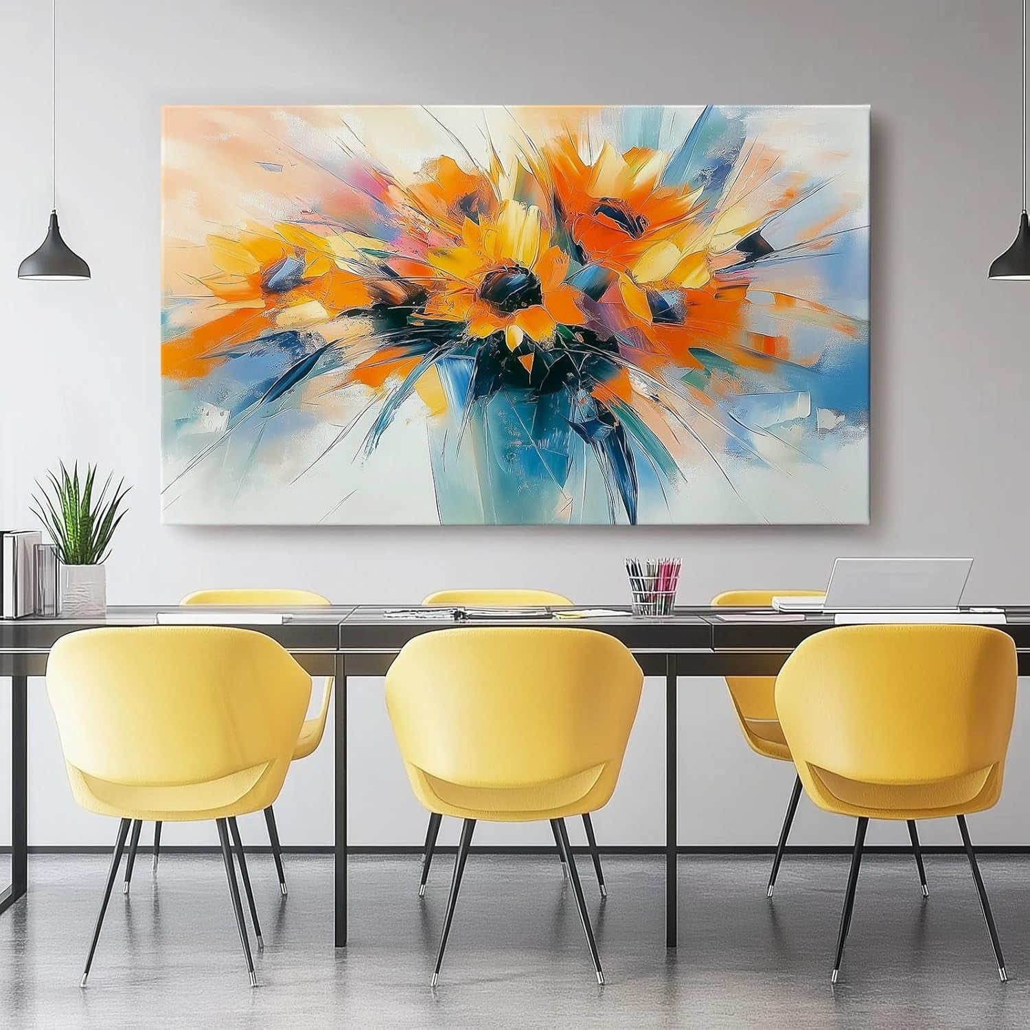 Large Sunflower Canvas Wall Art 76x51cm Modern Orange Blue Print