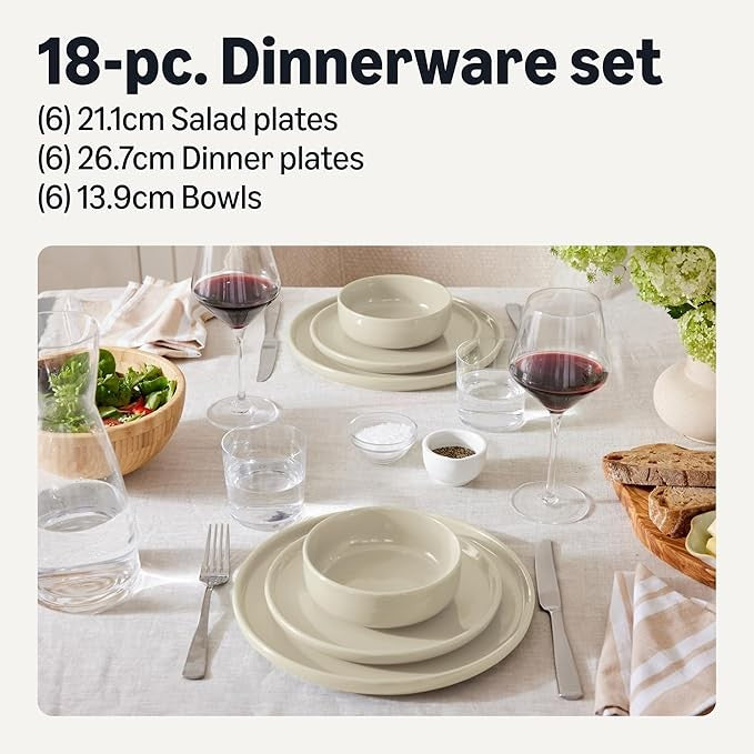 18pc Ceramic Dinner Set Plates Bowls Service for 6 Microwave Dishwasher Safe