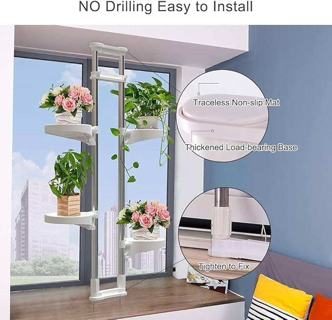4 Tier Adjustable Window Plant Stand Indoor Metal Flower Pot Display Rack Ivory