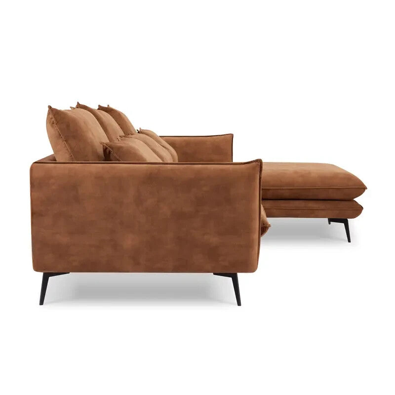 Luxury 3 Seater Corner Sofa w/ Right Chaise Velvet Rust Orange Modern