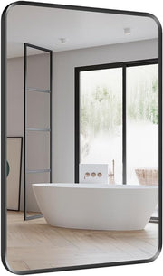 Black 50x70cm Bathroom Wall Mirror with Rounded Corners & Aluminum Frame