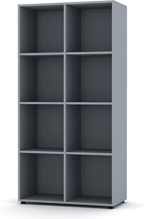 8 Cube Storage Unit Tall Bookcase Shelving Modern Display Organiser Grey