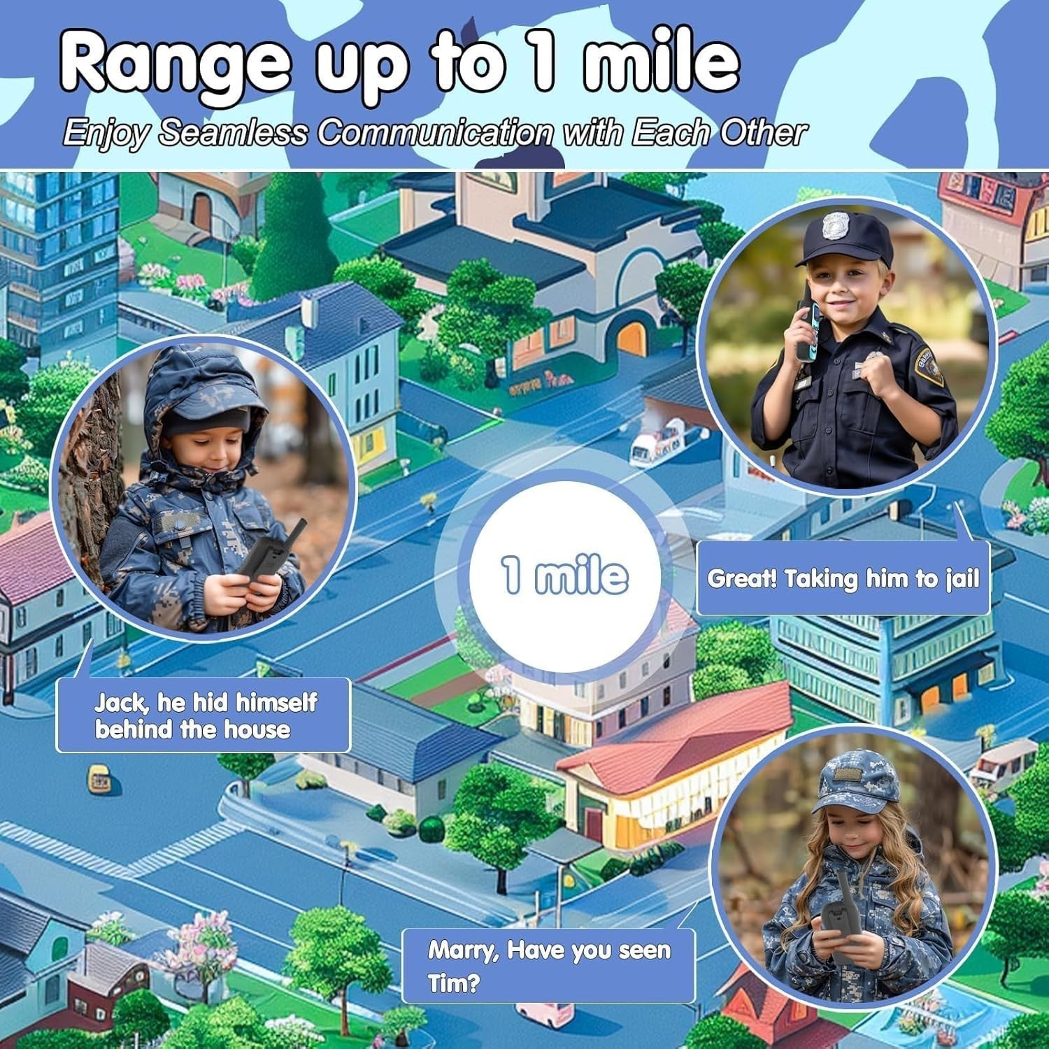 Kids Rechargeable Walkie Talkies Long Range 2 Way Radio VOX LED Torch