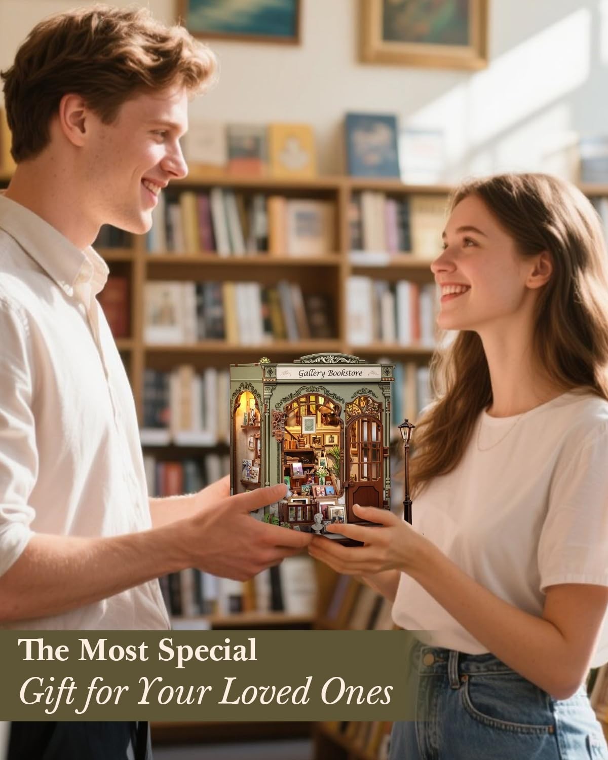 DIY Book Nook Kit Miniature Bookstore LED Bookshelf Decor Puzzle