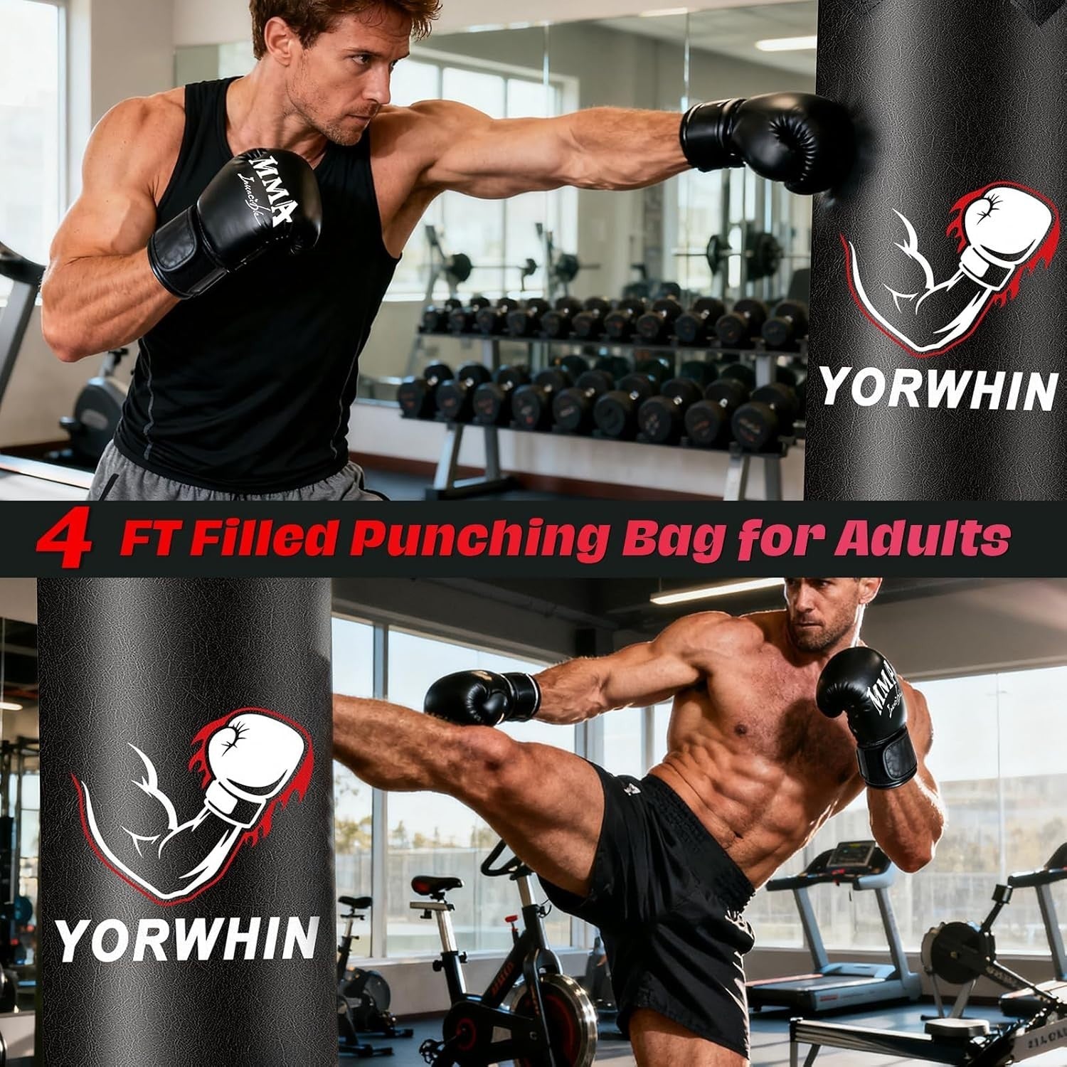 4ft Filled Hanging Punch Bag Boxing Training Kit Gloves Chains