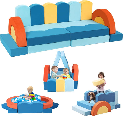 22-Piece Modular Kids Play Couch Sofa Bed Ocean Theme Durable Soft Foam