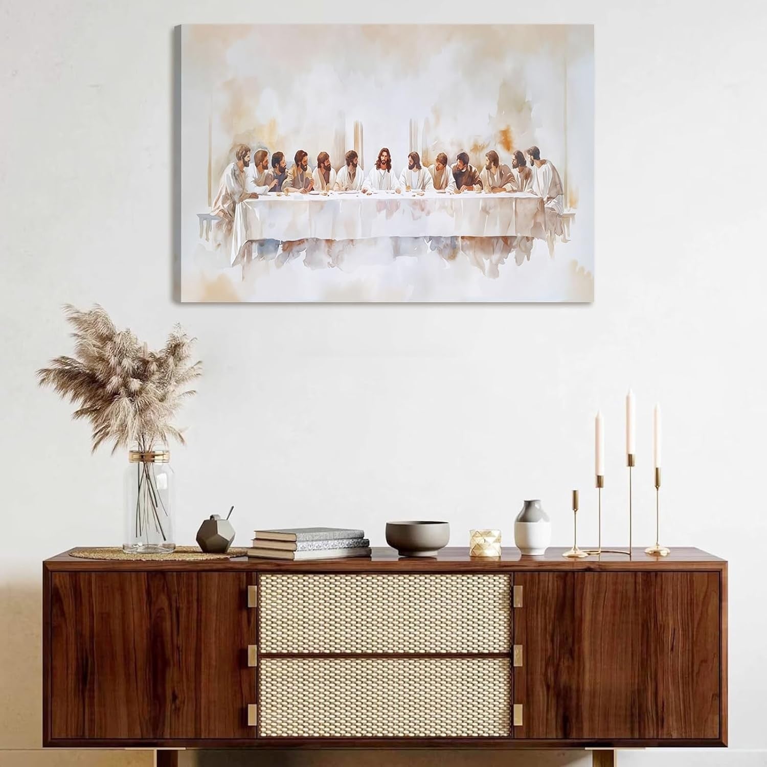 Christian Last Supper Canvas Wall Art Framed Religious Decor 59x39cm