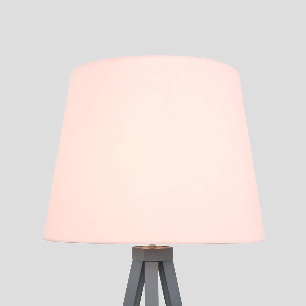 Grey Wooden Tripod Floor Lamp Pink Tapered Shade Living Room Light