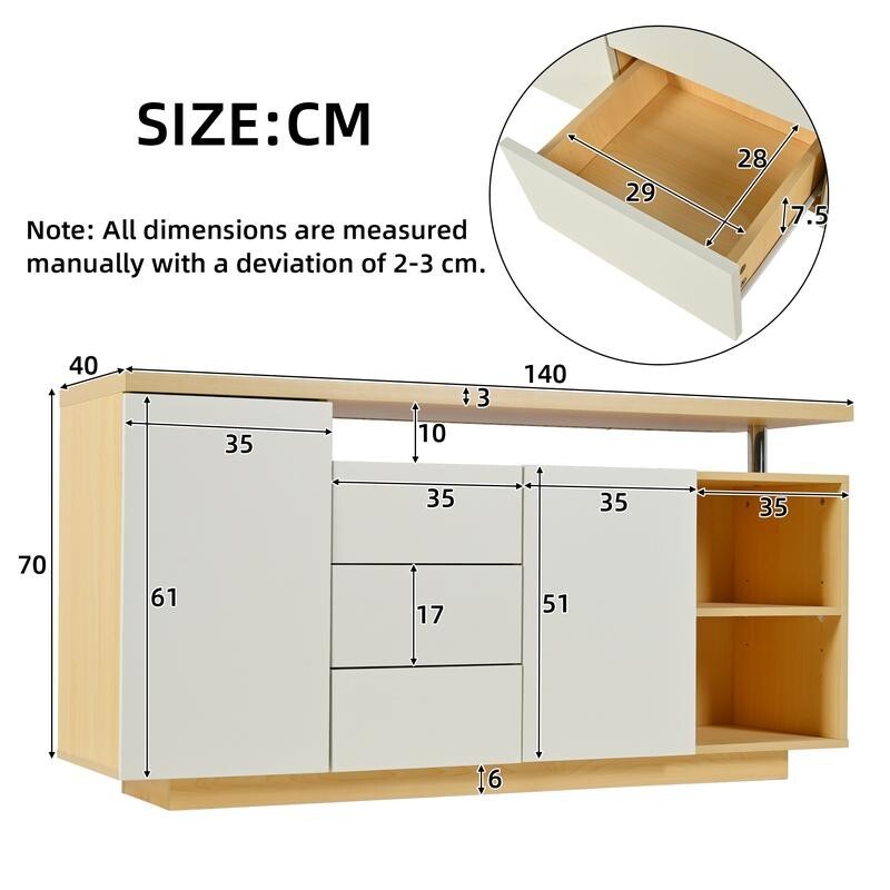 Modern White LED Sideboard Cabinet 2 Door 3 Drawer Push Open Storage