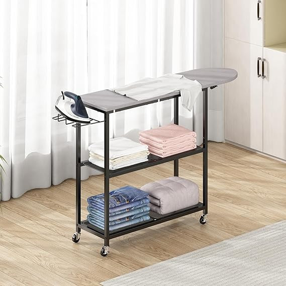 Ironing Board with Storage Shelves Foldable Laundry Station Clothes Organizer