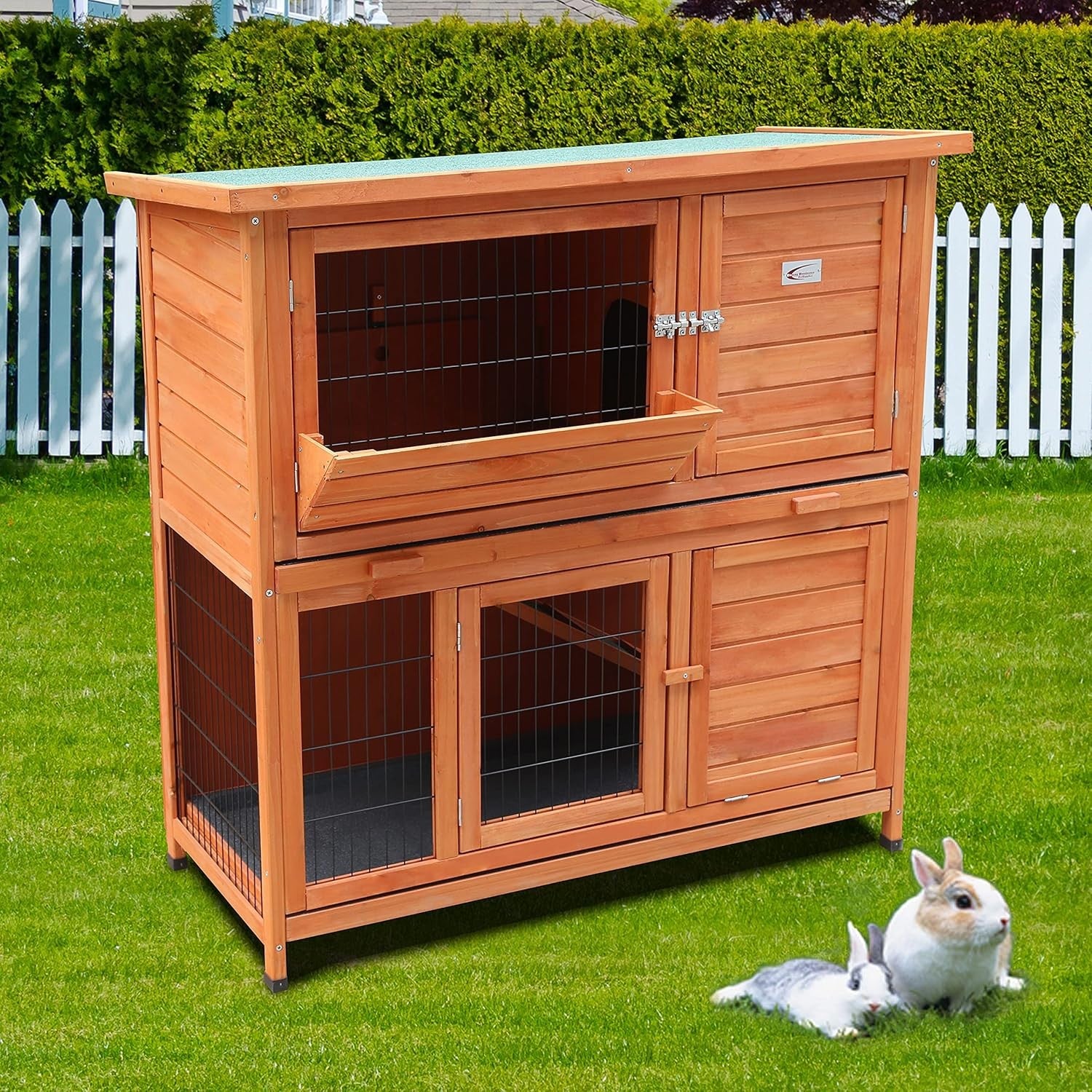 Large 2 Tier Rabbit Hutch Double Decker Cage with Ramp Sliding Trays