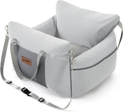 Memory Foam Dog Car Seat Booster Bed Safety Leash Washable Grey