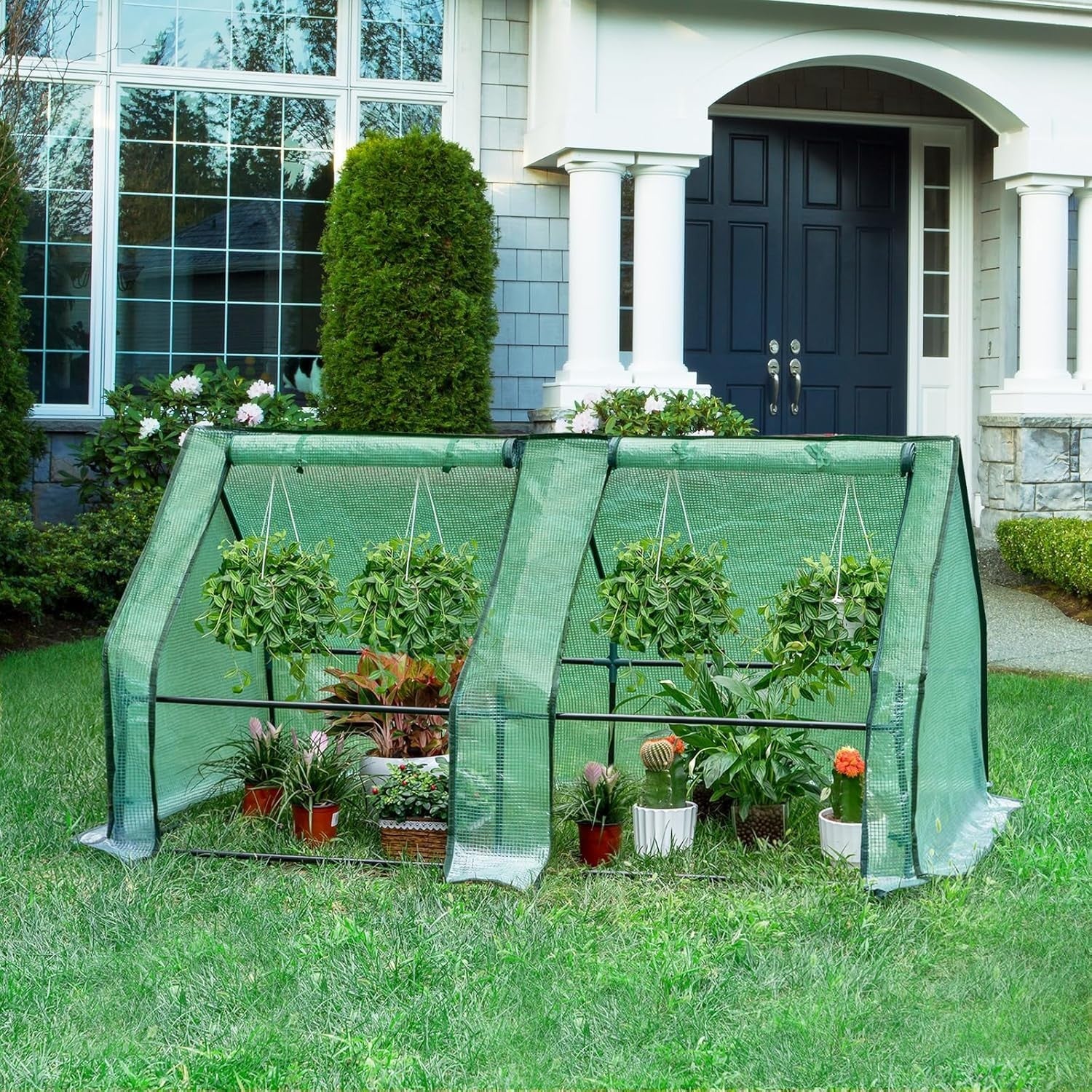 Mini Garden Greenhouse 180x90x90cm with Roll-Up Windows & PE Cover for Plants