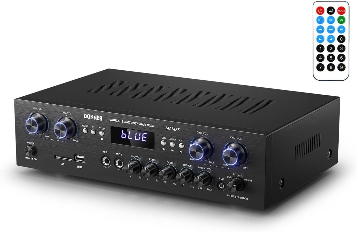 Bluetooth 5.0 440W HiFi Stereo Amplifier 4 Channel USB SD FM