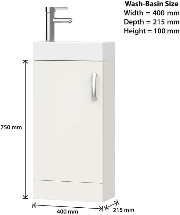 Slim 400mm Bathroom Vanity Unit with Basin White Floor Standing Sink Cabinet