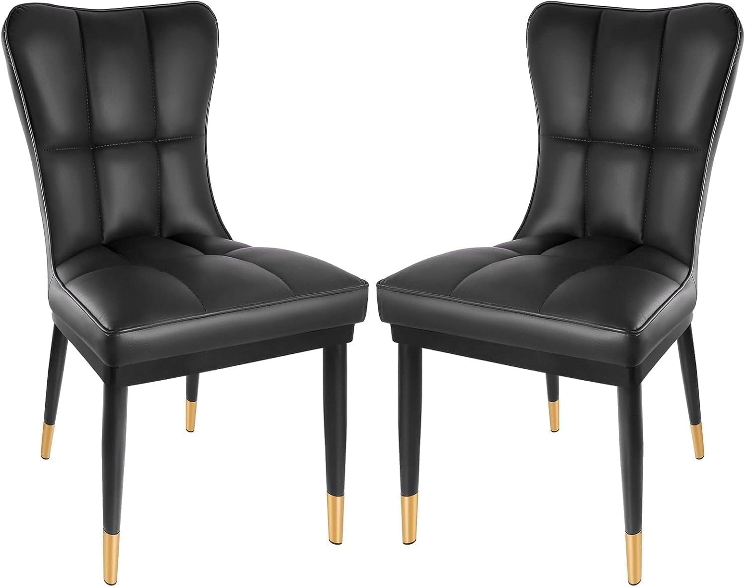 High Back Faux Leather Dining Chairs Set of 2 Modern Padded Accent Seats