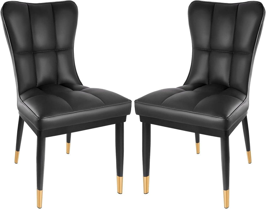 High Back Faux Leather Dining Chairs Set of 2 Modern Padded Accent Seats