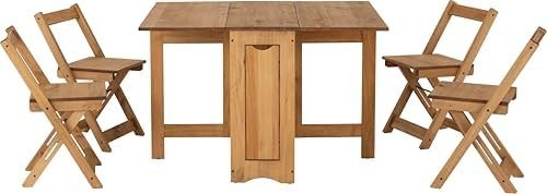 Space-Saving Butterfly Dining Set 4 Chairs Waxed Pine Rustic