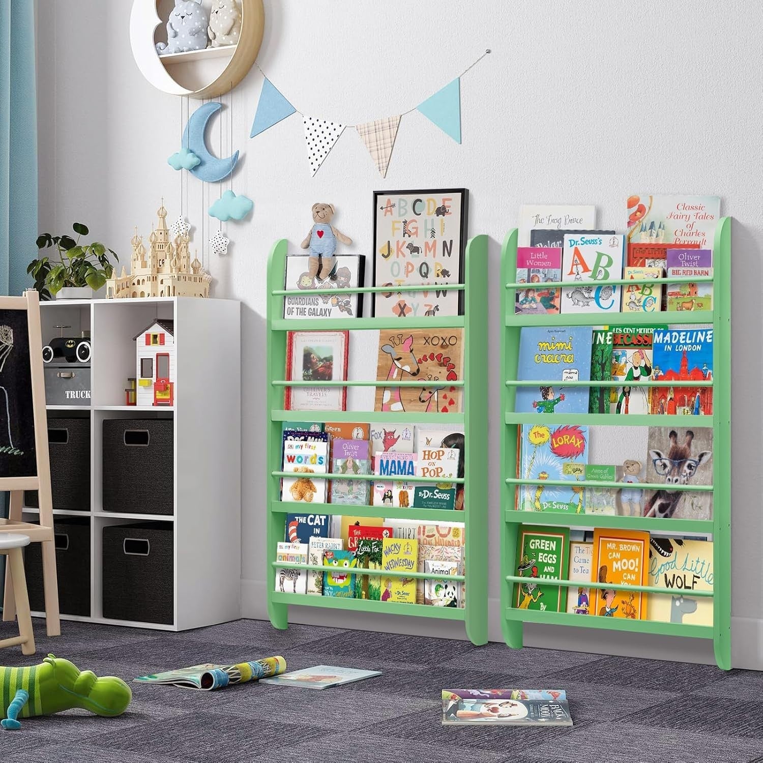 Modern 4-Tier Kids Bookshelf Wooden Storage Rack Trapezium 117x60x4.5cm