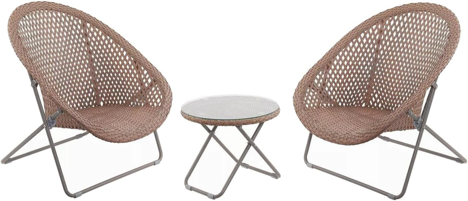Rattan Bistro Set Garden Patio Chairs & Glass Table Outdoor Weatherproof