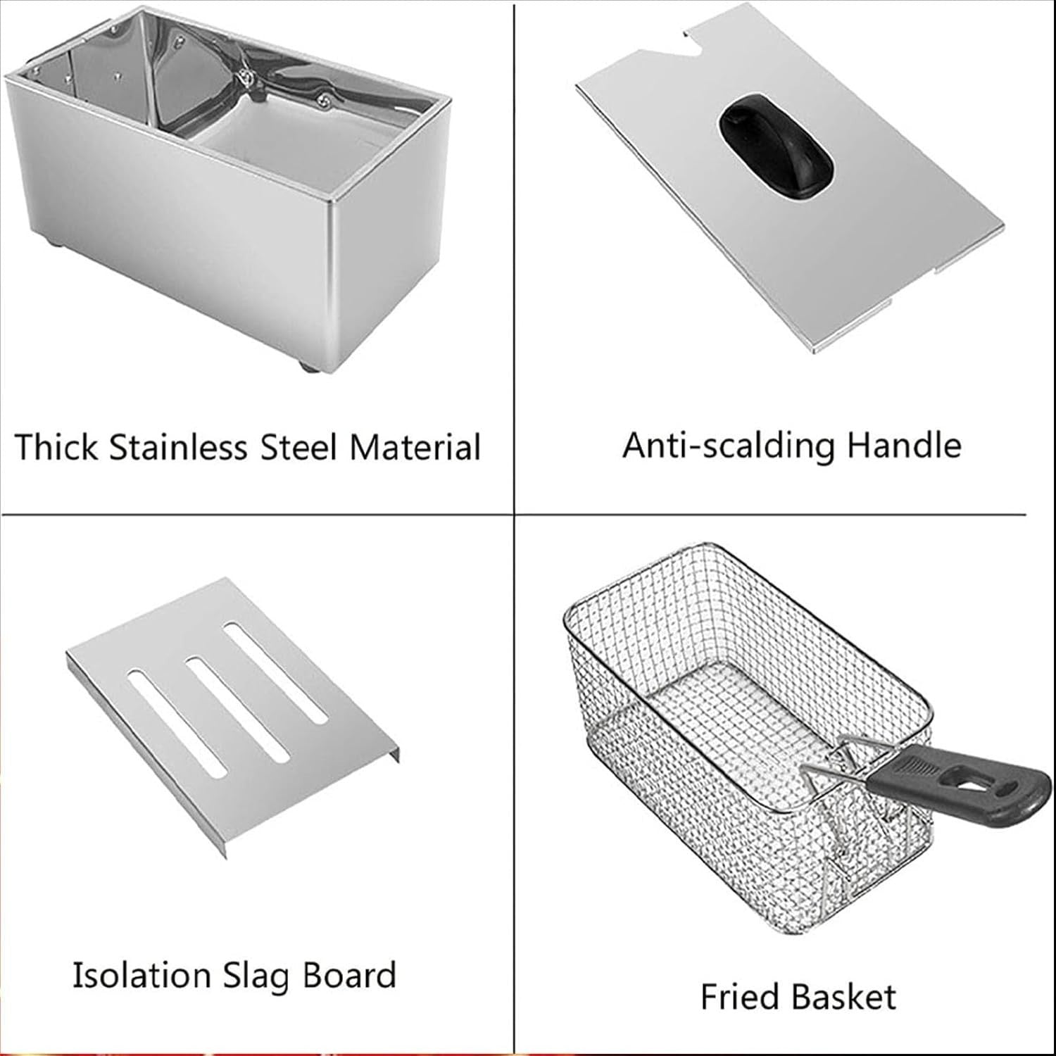 Electric Deep Fat Fryer 4L Stainless Steel Adjustable Temp Basket Lid Countertop