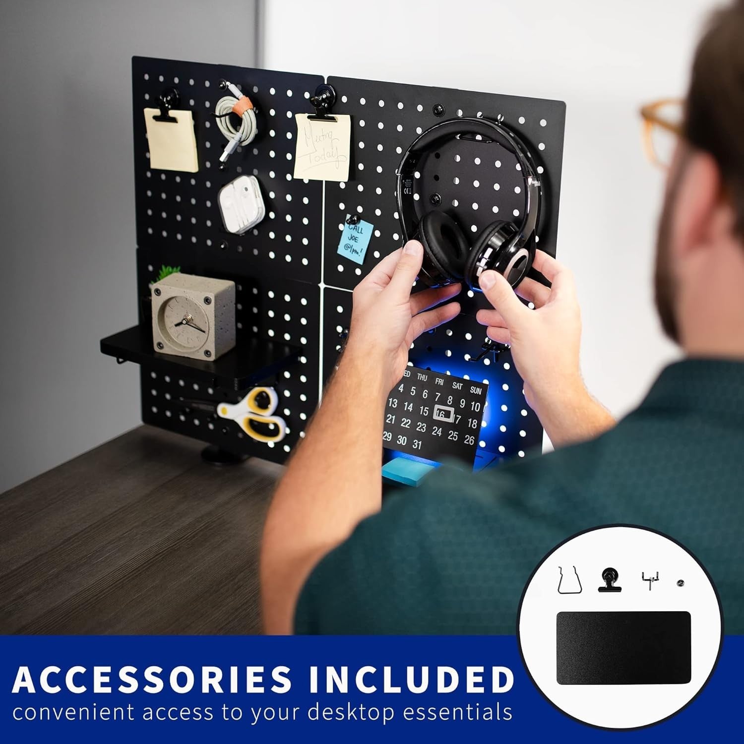 Clamp-On Steel Desk Pegboard 61×51cm Magnetic Organizer Panel Black