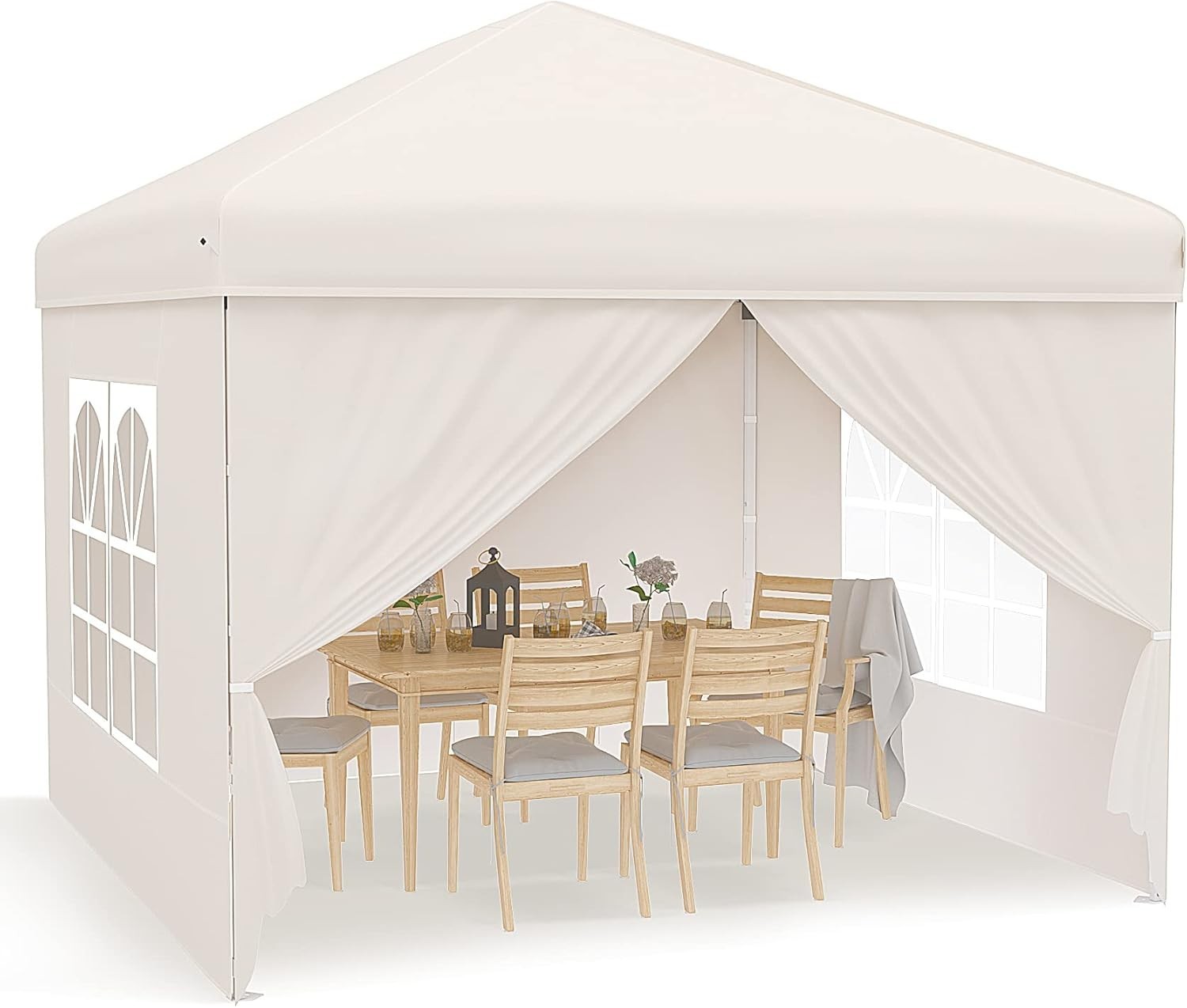 2.5x2.5M Pop Up Gazebo With Sides Windows Waterproof Garden Party Tent Khaki
