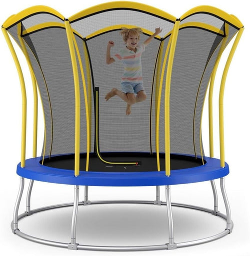 10FT Outdoor Garden Trampoline Safety Enclosure Net Steel Springs Yellow