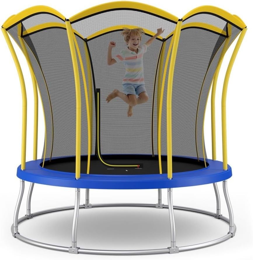 10FT Outdoor Garden Trampoline Safety Enclosure Net Steel Springs Yellow