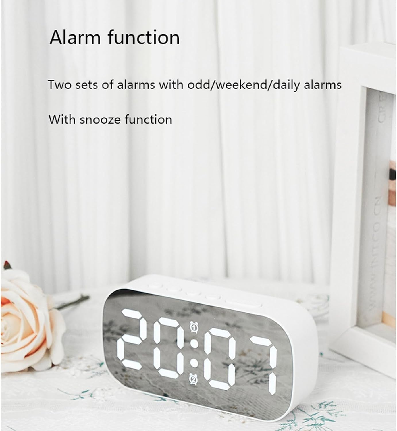 Large Digital Alarm Clock Snooze Date Temperature Display for Heavy Sleepers