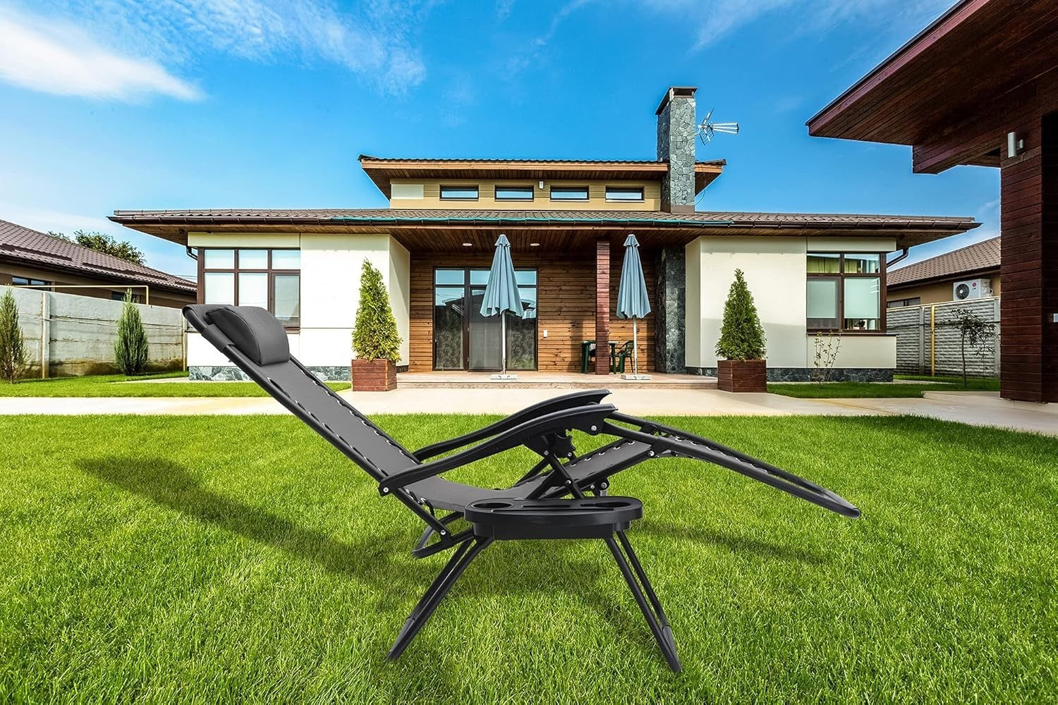 Zero Gravity Outdoor Reclining Chairs Set of 2 Foldable Sun Loungers Grey
