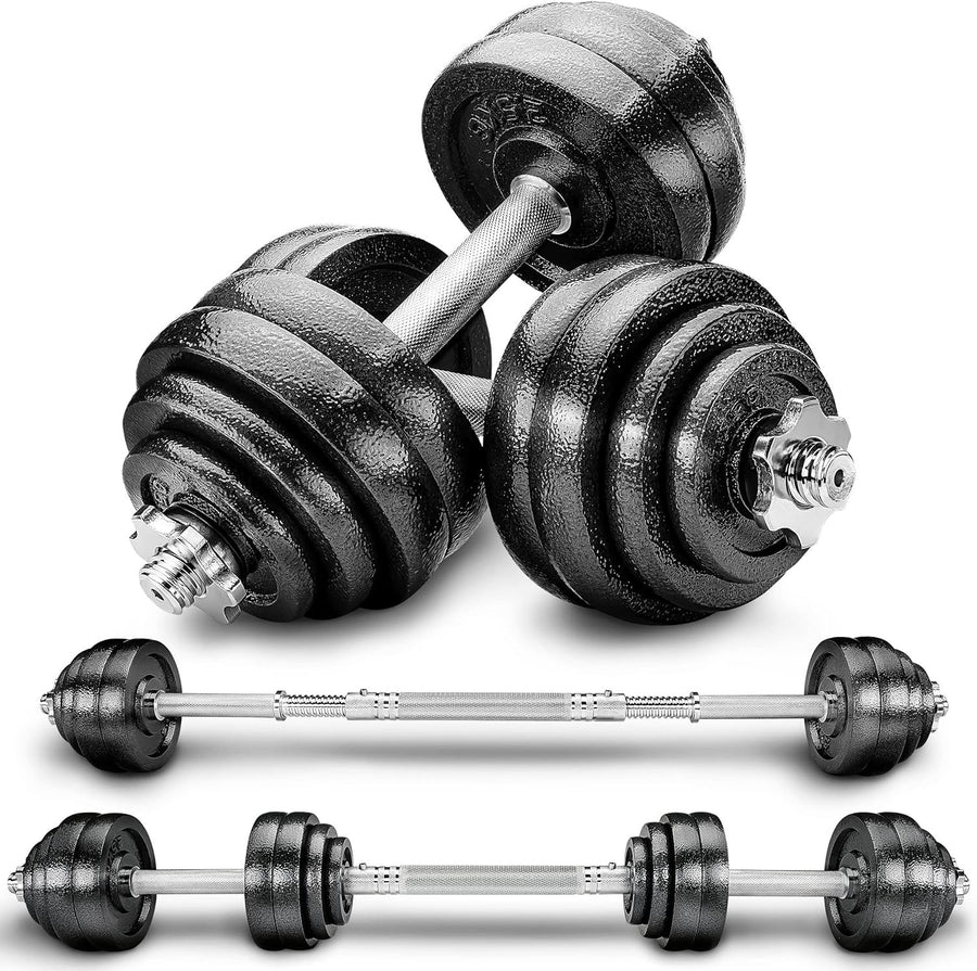 30KG Adjustable Dumbbell & Barbell Set 2-in-1 Spinlock Home Gym Weights