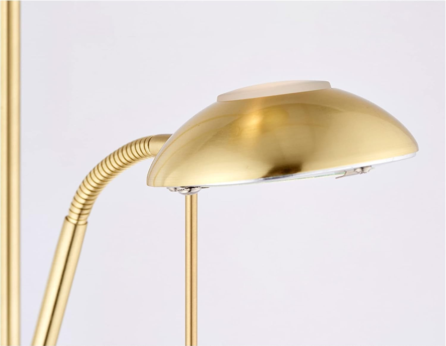 Satin Brass Floor Lamp with Reading Light Dimmable 180cm Tall Uplighter