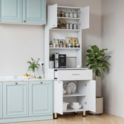 White 180cm Tall Kitchen Cupboard 2 Doors 1 Drawer Storage Sideboard