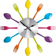 Colourful Cutlery Wall Clock Modern Spoon Fork Kitchen Decor Silent 37cm