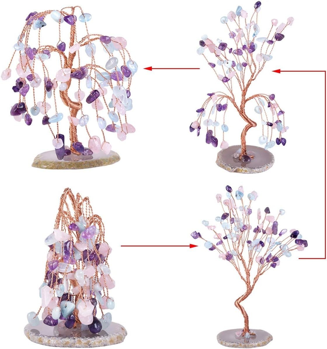 Crystal Money Tree Amethyst Aquamarine Rose Quartz Healing Gemstone Willow Decor