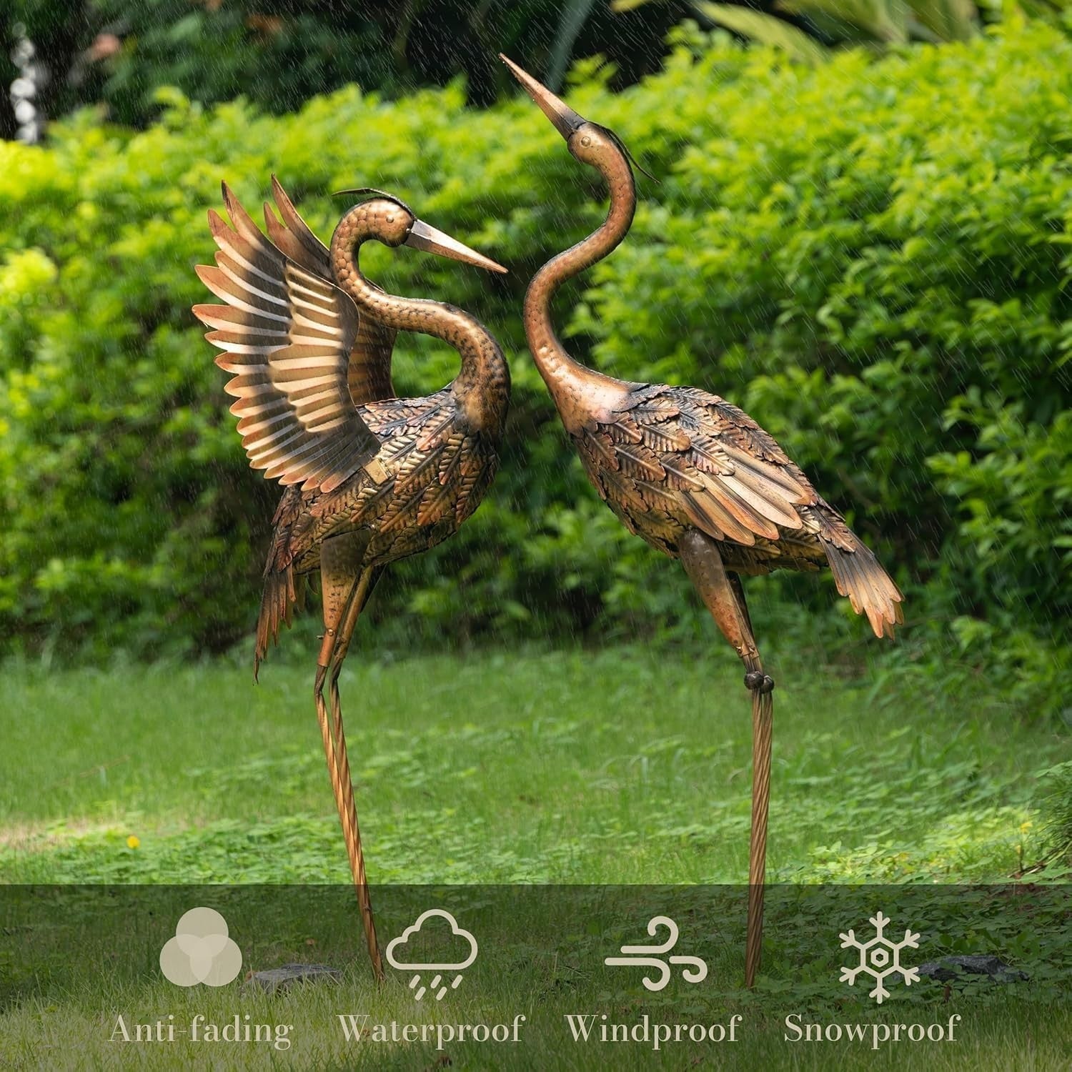 Brass Metal Crane Garden Statues Pair 26in Heron Yard Art Outdoor Lawn Décor