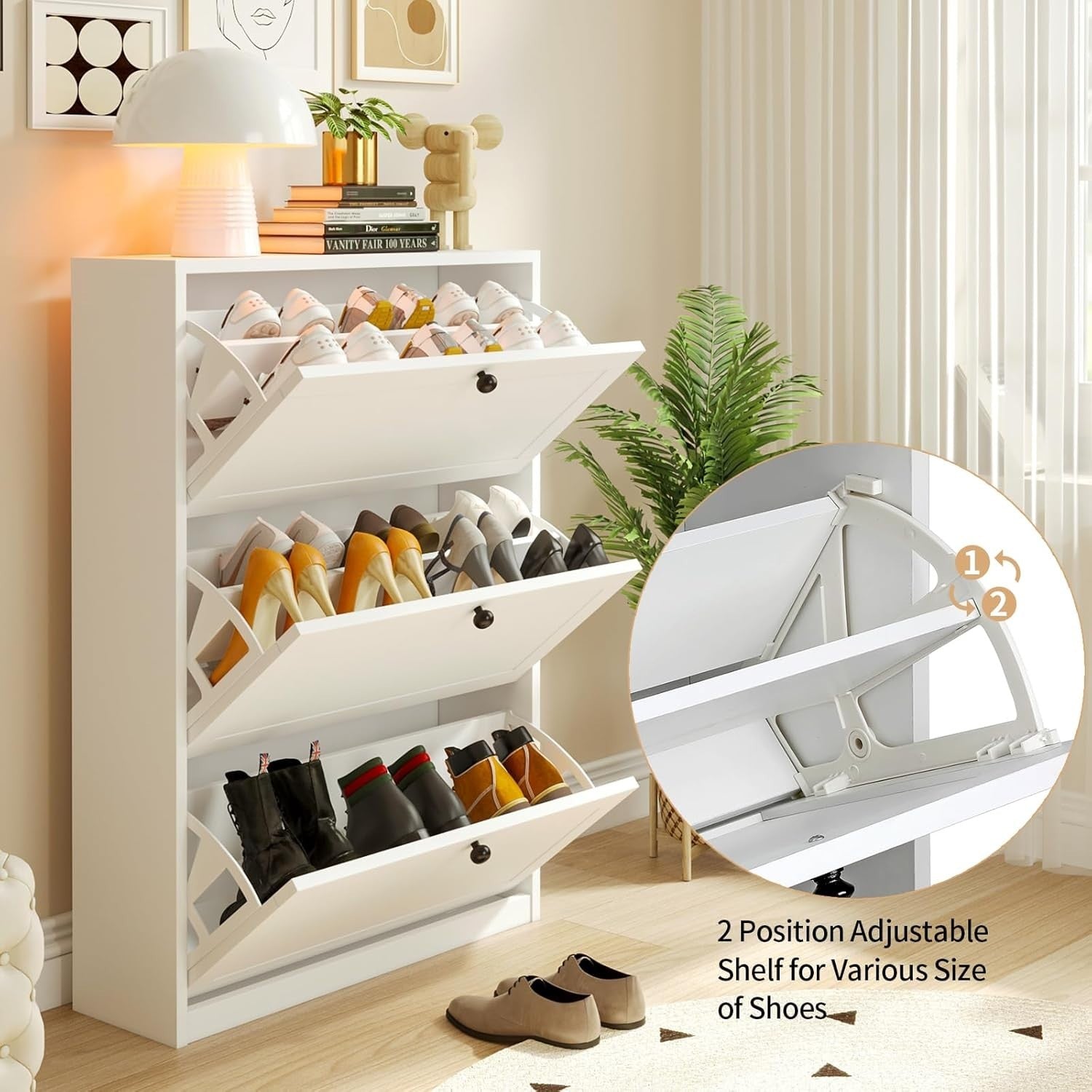 Slim 3-Drawer Shoe Cabinet with Adjustable Shelves & Anti-Tip Safety